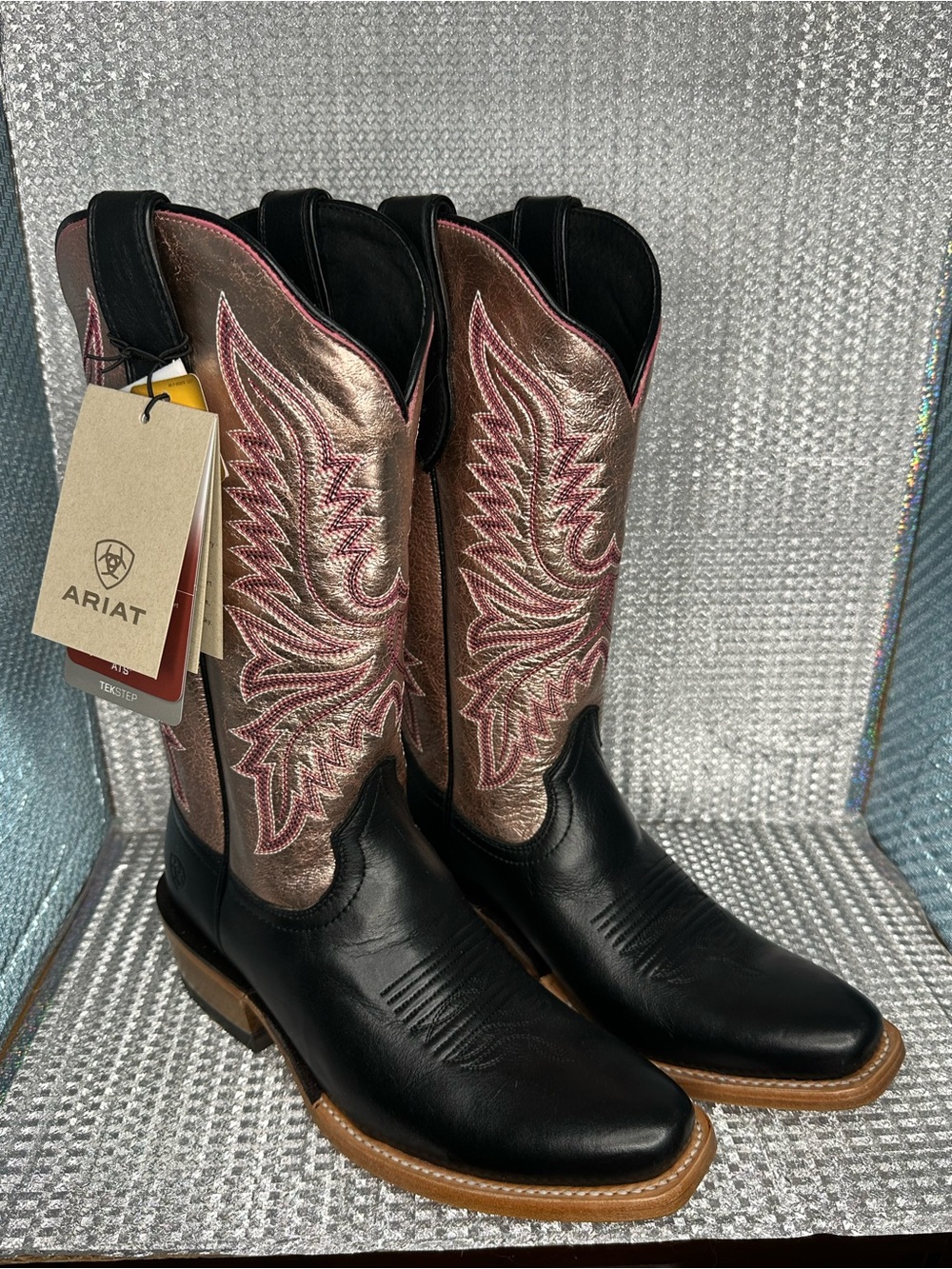Ariat Futurity Flash Black & Rose Gold Embroidered Western Boot - Square Toe